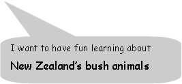 Rounded Rectangular Callout: I want to have fun learning about     New Zealand’s bush animals